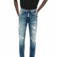 TOPSTITCHED RIPPED JEANS