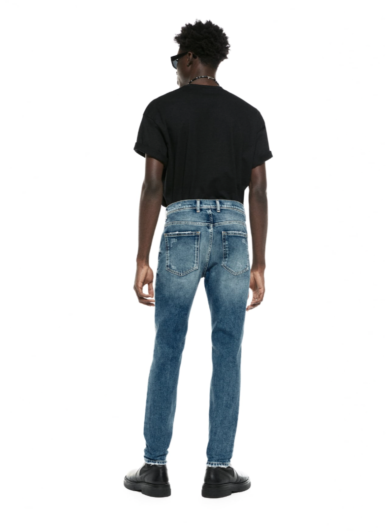 TOPSTITCHED RIPPED JEANS