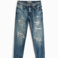 TOPSTITCHED RIPPED JEANS